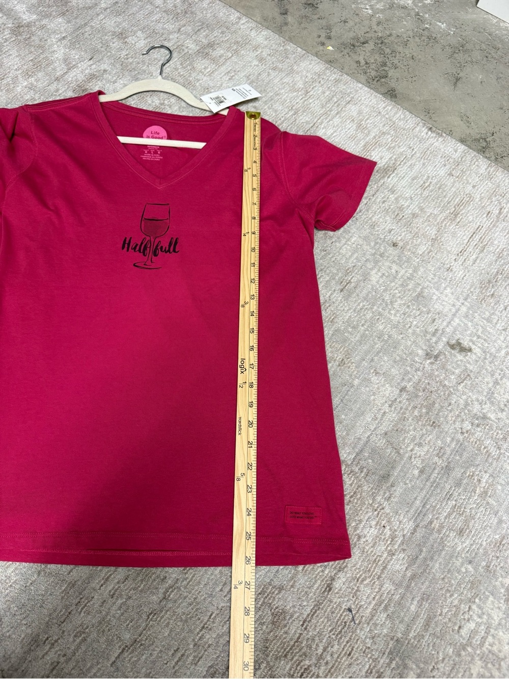 Life Is Good Magenta V-Neck Tee with Half Full Wine Glass Graphic NWT - Picture 8 of 8
